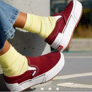 Vans Classic Slip-On Stacked Suede Platform Sneaker Pomegranate